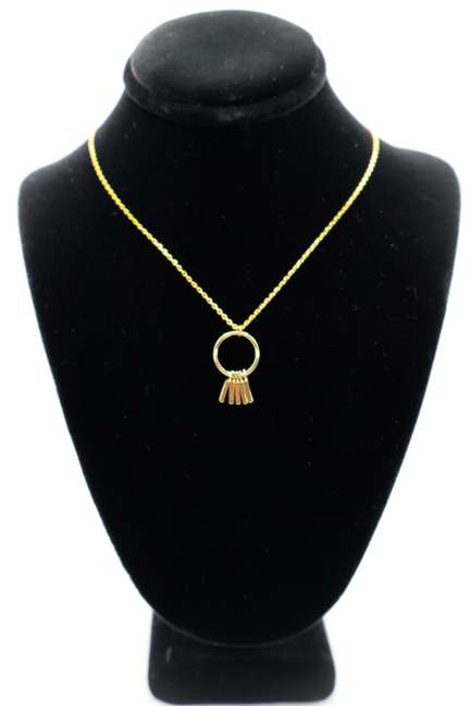 Gold wind chimes pendant necklace with round hoop and dangling tassel charms