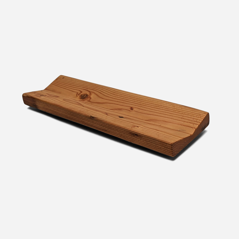 Rectangular wooden bowl tray with carved design, empty surface