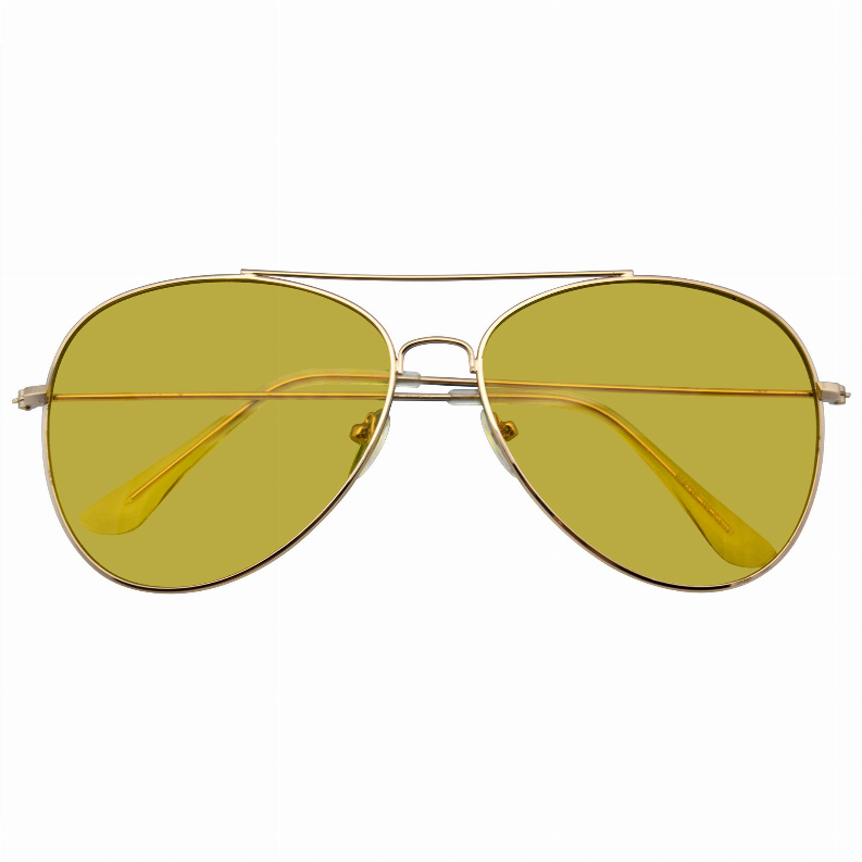 Retro tinted sunglasses with gold metal frame and yellow-green lenses