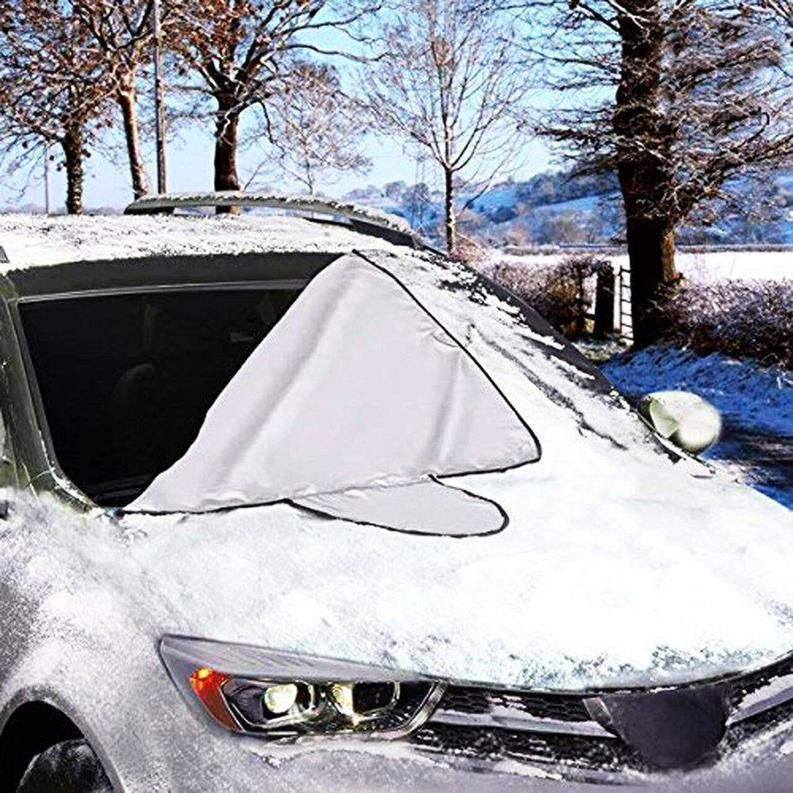 Reversible car windshield protector, light gray cover with triangular side flap