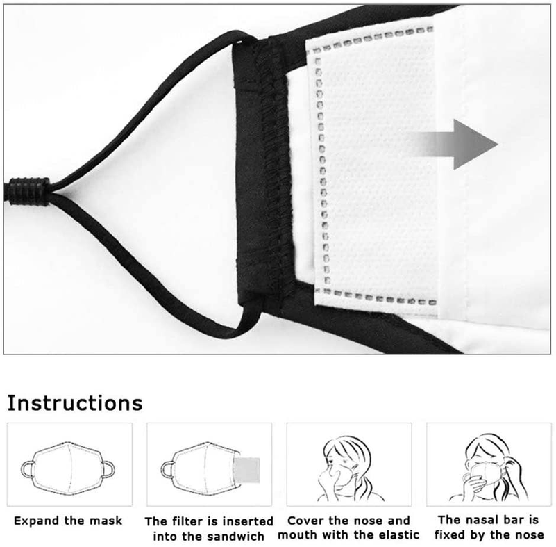 Black face mask with elastic straps and a white filter panel
