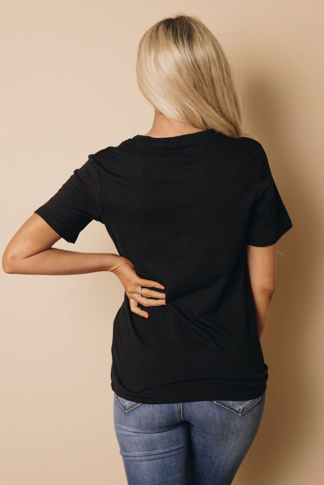 Black short-sleeve tee shown from the back, plain with no visible print