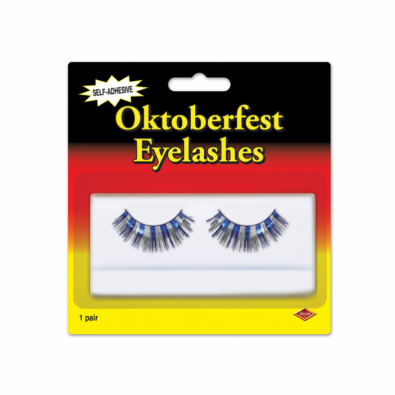 Self-adhesive false eyelashes for Oktoberfest, blue-and-white glitter style