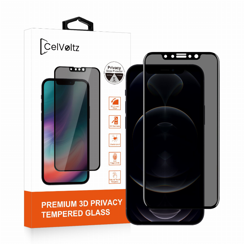 3D privacy tempered glass screen protector with retail box, full-screen Face ID compatible