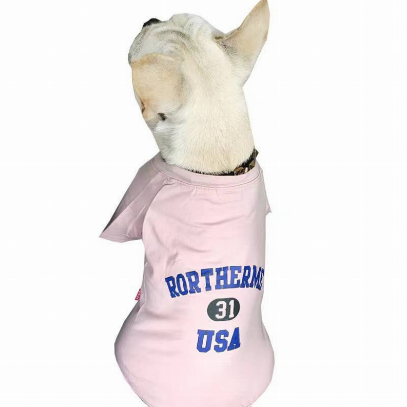 Light pink pet T-shirt with blue “USA” 31 print