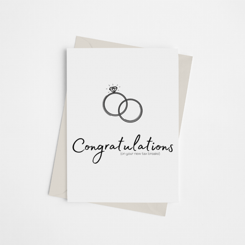 Set of folded engagement cards with ring illustration and Congratulations greeting