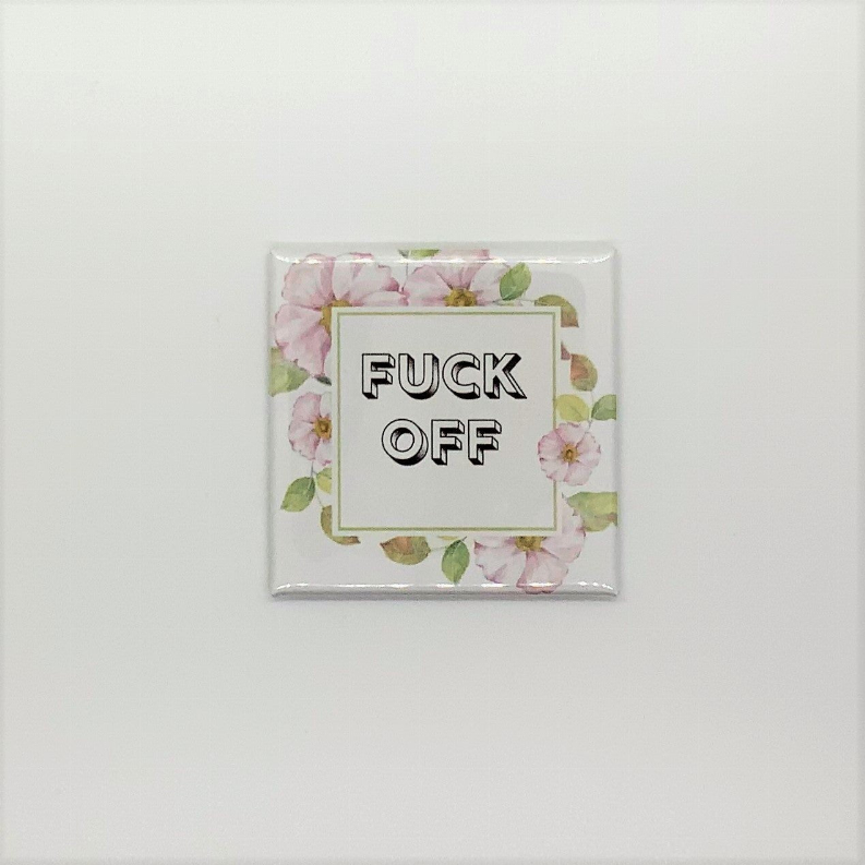 Sealed “FUCK OFF” floral refrigerator magnet set with visible “FUCK OFF” text