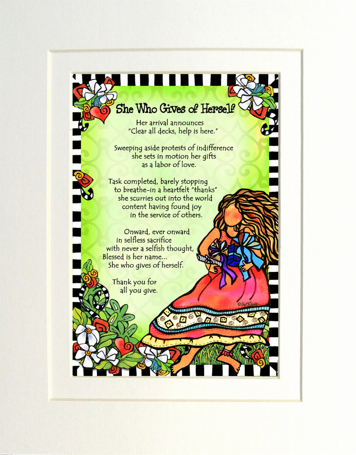 Framed illustrated verse print featuring green panel and pink-dressed woman artwork
