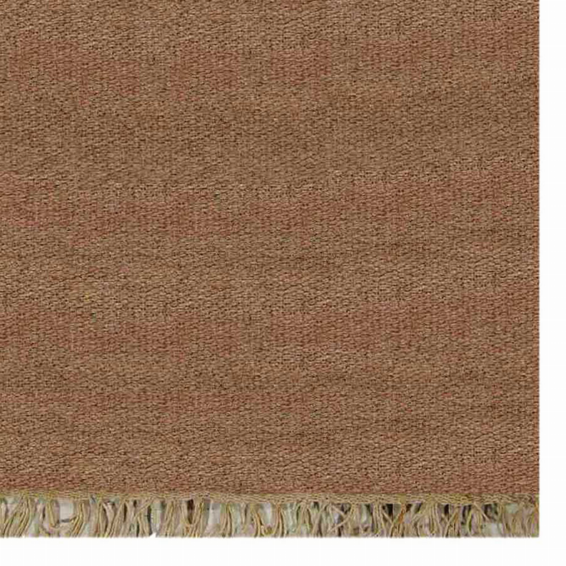 Solid brown flatweave rug texture with cream fringe edge