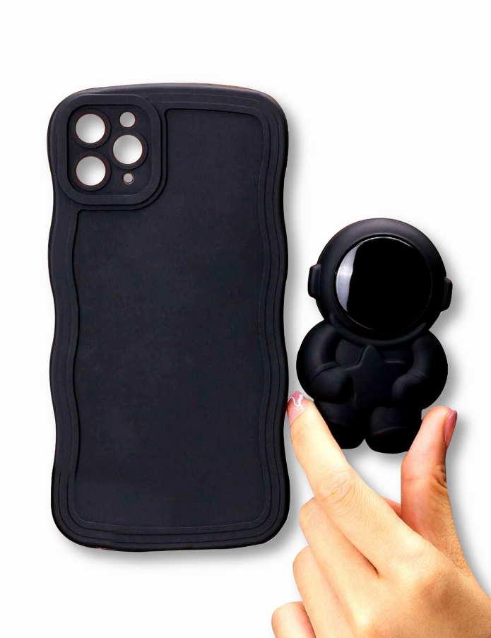 Dark astronaut grip phone case with raised camera cutouts and textured back