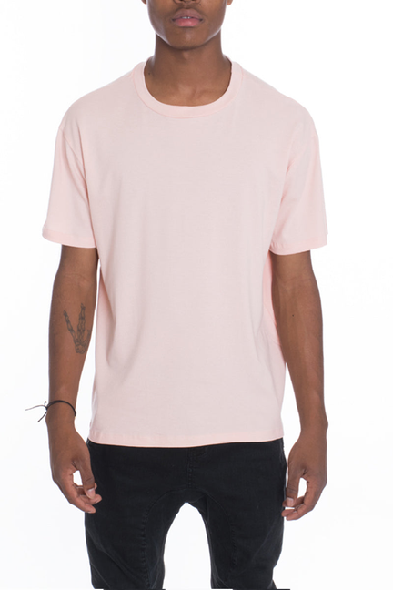 Pink pique knit T-shirt with crew neck and short sleeves