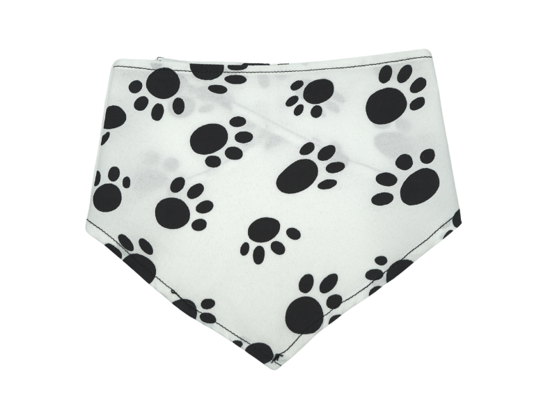 Dog paw-print bandana with black paws on light fabric