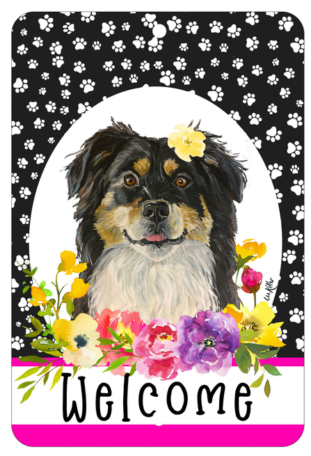 Border Collie - HHS Paw Prints Welcome Indoor/Outdoor Aluminum Sign - 1 / 8 x 12in - Outdoor's