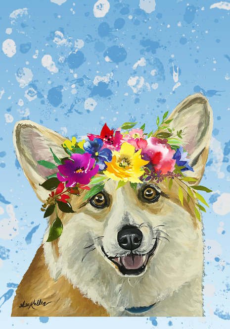 Corgi - Hippie Hound Studios Summer Crown  House and Garden Flags - Outdoor's