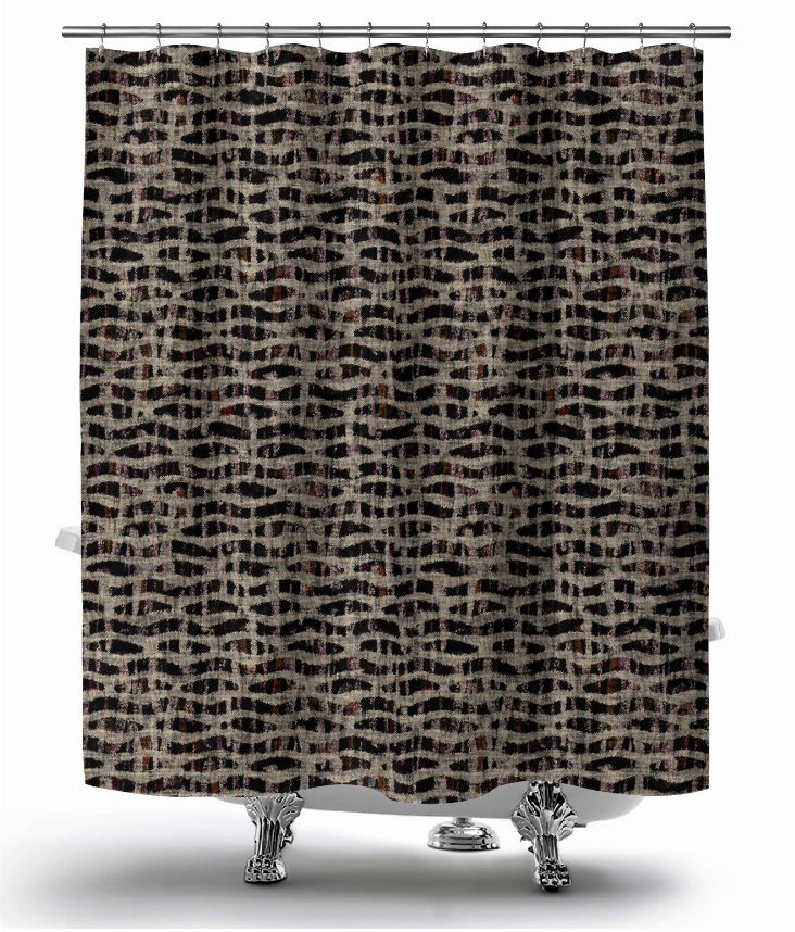 Multi-color abstract shower curtain with top rod and hooks