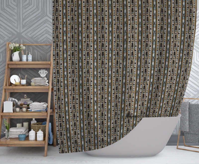 Multicolor vertical striped shower curtain with weighted bottom and metal grommets