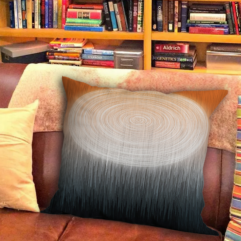 Blankets2U pillow: concentric circle ombre, tan to dark blue gradient with fringe