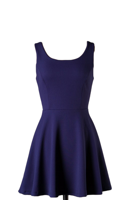Navy sleeveless fit-and-flare dress with scoop neckline