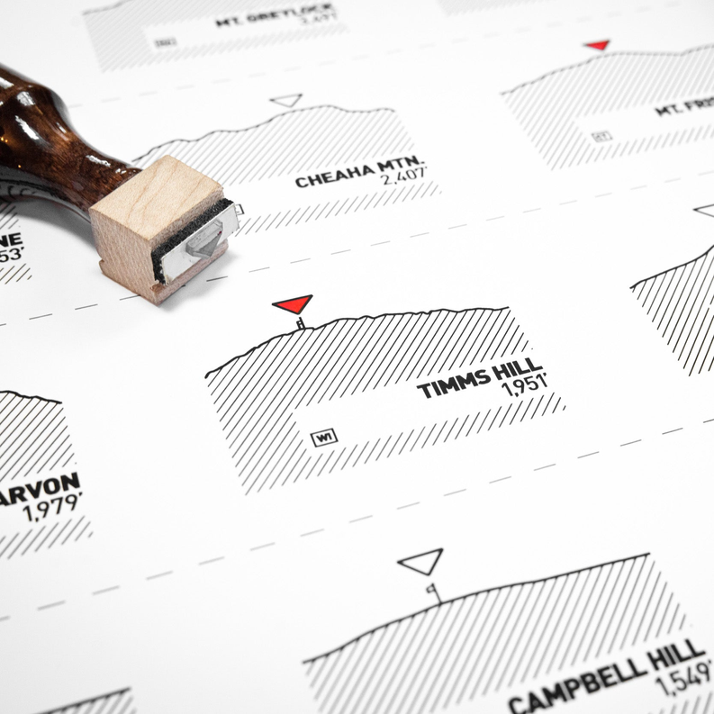 Mountain topographic register print with stamp tool and multiple labeled mountain ridges