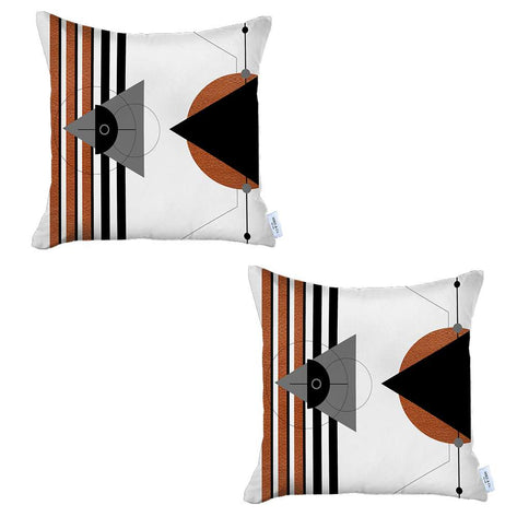 Printed throw pillow covers (2-pack), white with black fish and orange accents