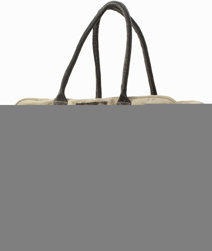 Canvas duffel bag with double top handles, front view cropped near the handle tops