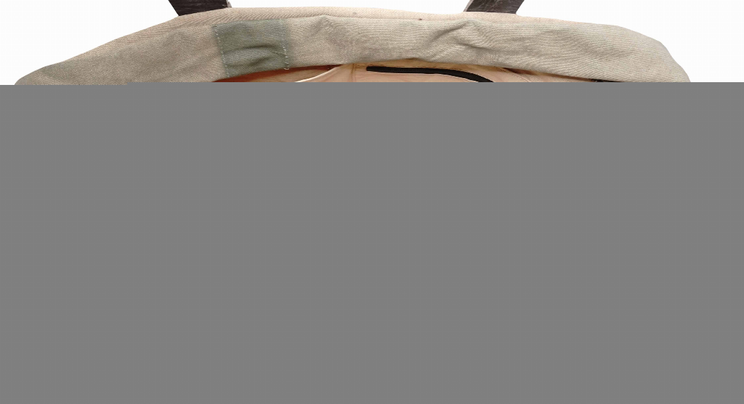 Canvas duffel bag top opening with handles, close-up of rim and fabric folds