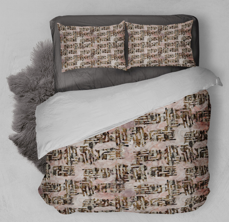 Comforter set with multi-colored graphic pattern and matching pillow shams