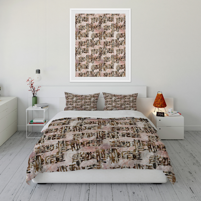 Multi-colored graphic comforter set with matching pillow shams and bedspread