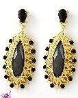Black and gold oval drop earrings with dangling teardrop design
