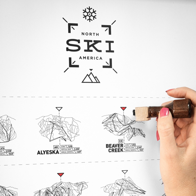 Ski register print with STKI America logo and stamp tool in hand
