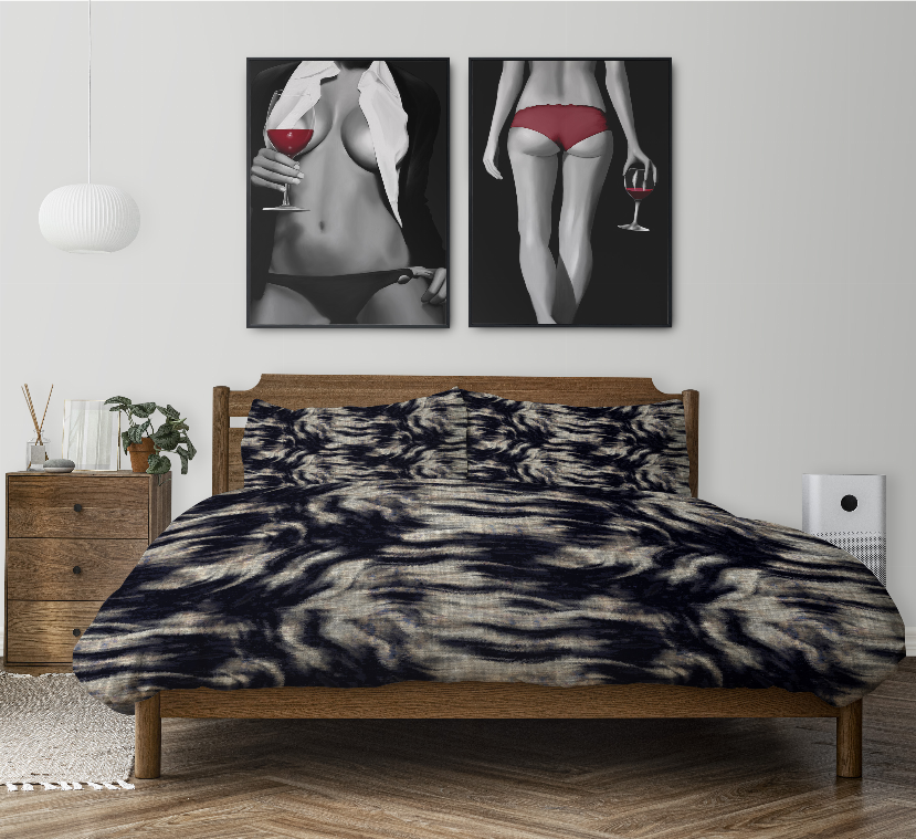 Navy and white tie-dye comforter set with two matching pillow shams
