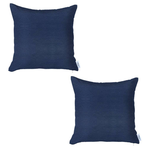 Navy faux leather throw pillow, square with smooth textured finish