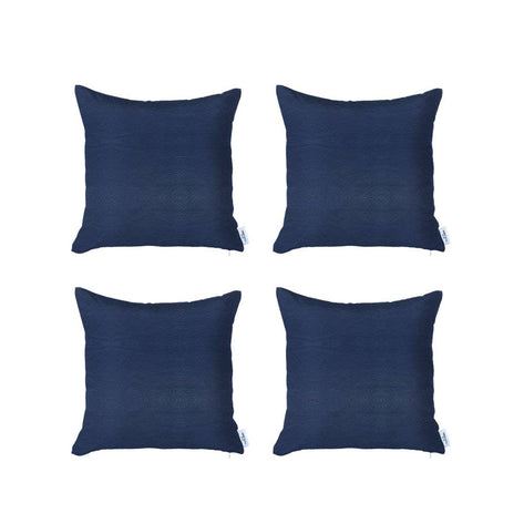 Navy faux leather throw pillow set, four square pillows with stitched seams