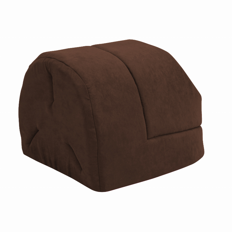 Brown padded cat cave bed with oval entrance opening, arched top