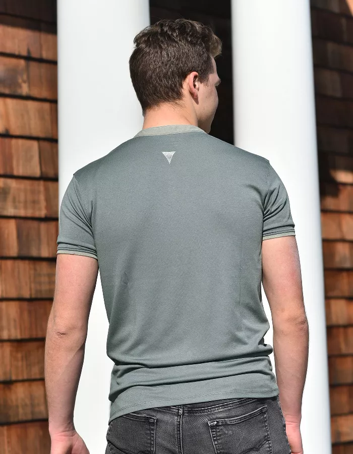 Green short-sleeve polo shirt back view