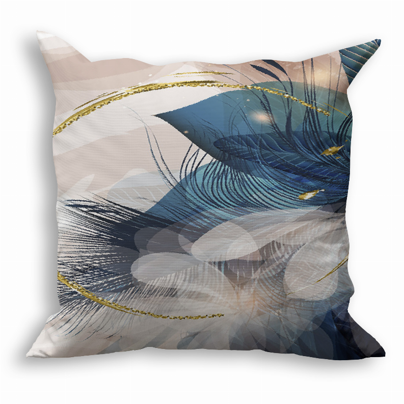 Square Blankets2U throw pillow with blue feather abstract print on gray base