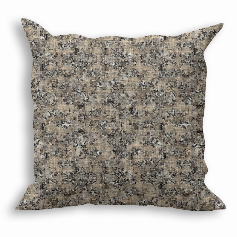 Gray textured throw pillow with mottled pattern and square shape