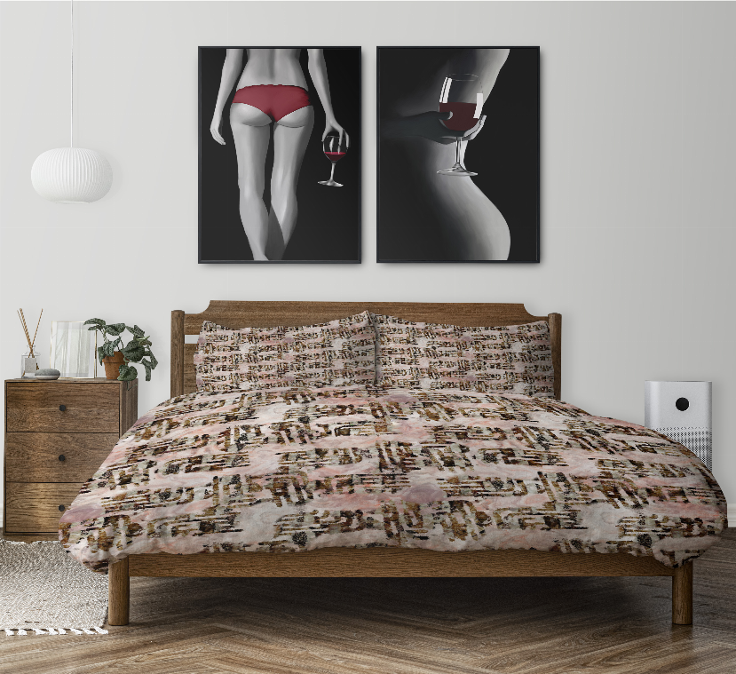 Multicolor comforter set with patterned duvet and pillow shams on a bed