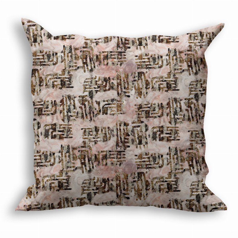 Multicolor patterned throw pillow with beige, brown, and black geometric design