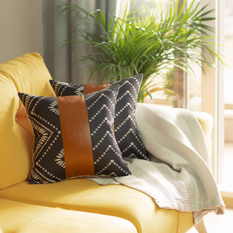 Bohemian Vegan Faux Leather Throw Pillow Set - Pillows