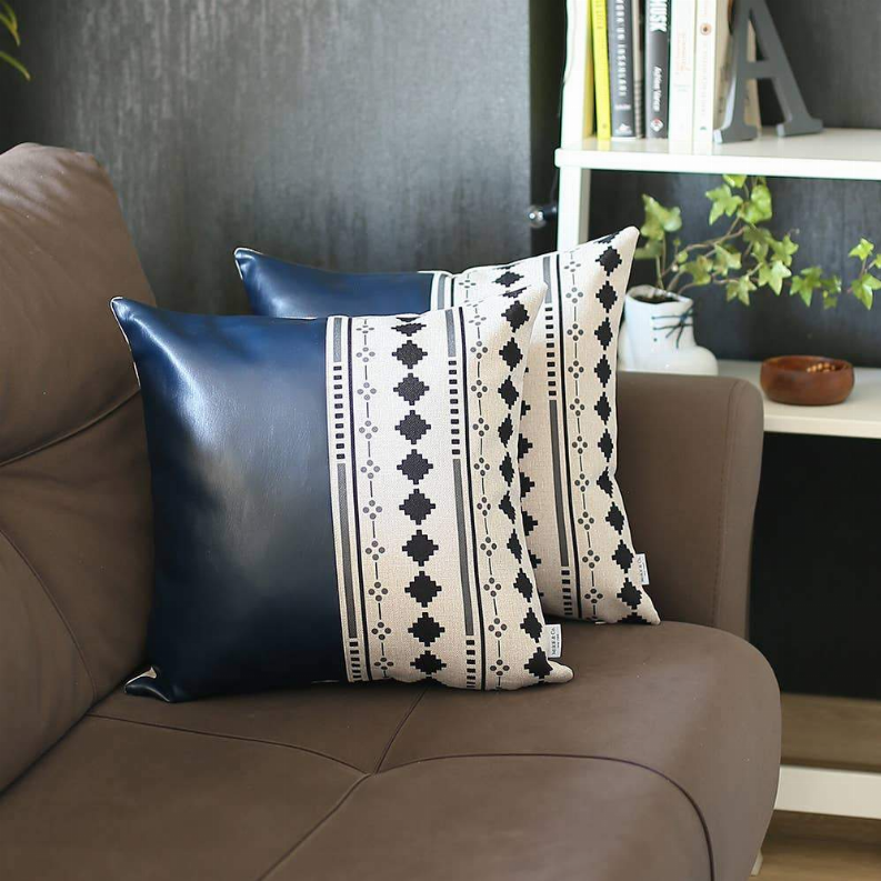 Bohemian Vegan Faux Leather Throw Pillow Set - Pillows