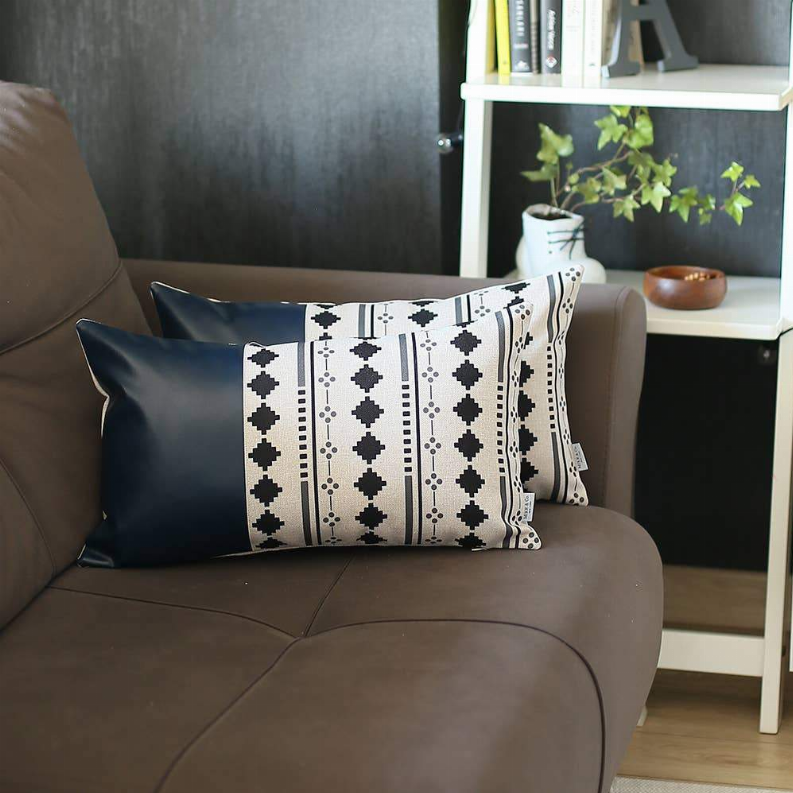 Bohemian Vegan Faux Leather Throw Pillow Set - Pillows