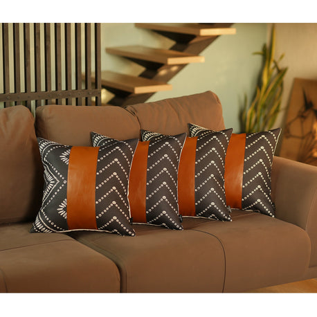 Bohemian Vegan Faux Leather Throw Pillow Set - Pillows