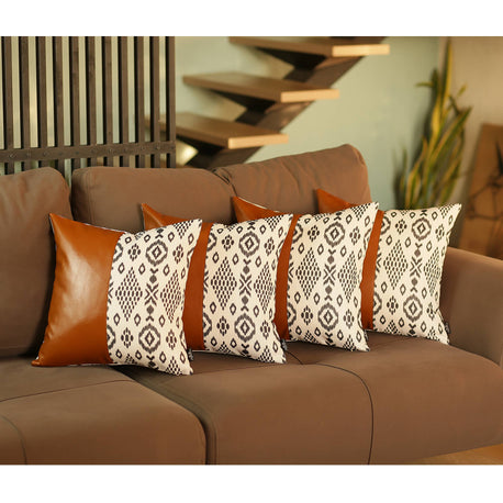 Bohemian Vegan Faux Leather Throw Pillow Set - Pillows
