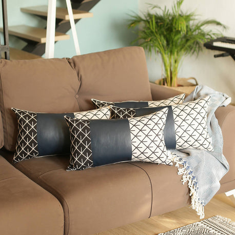 Bohemian Vegan Faux Leather Throw Pillow Set - Pillows