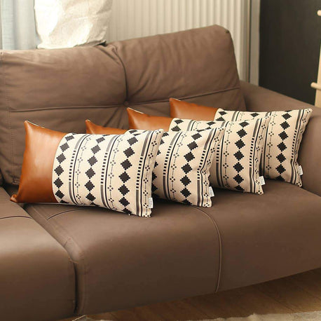 Bohemian Vegan Faux Leather Throw Pillow Set - Pillows