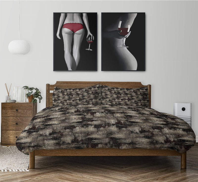 Full bed comforter set, dark gray and black abstract pattern with two pillow shams