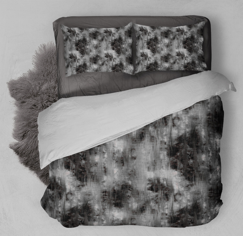 Gray-and-black abstract comforter set with duvet and matching pillow shams