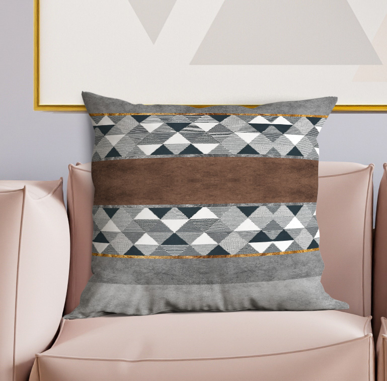Blankets2U pillow: gray geometric diamonds and brown band, square throw cushion
