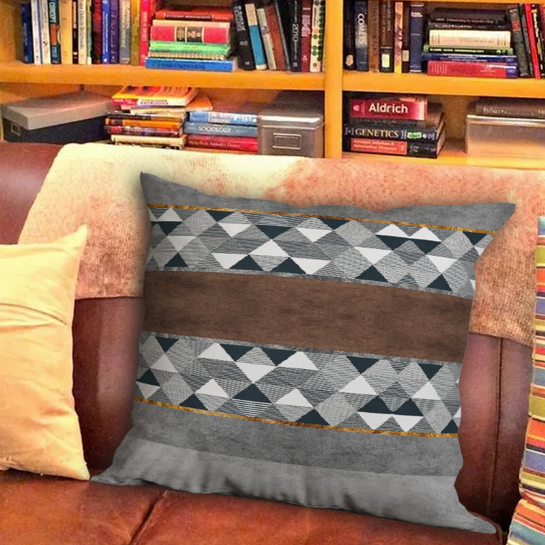 Blankets2U pillow: square cushion with gray diamond pattern and brown center stripe